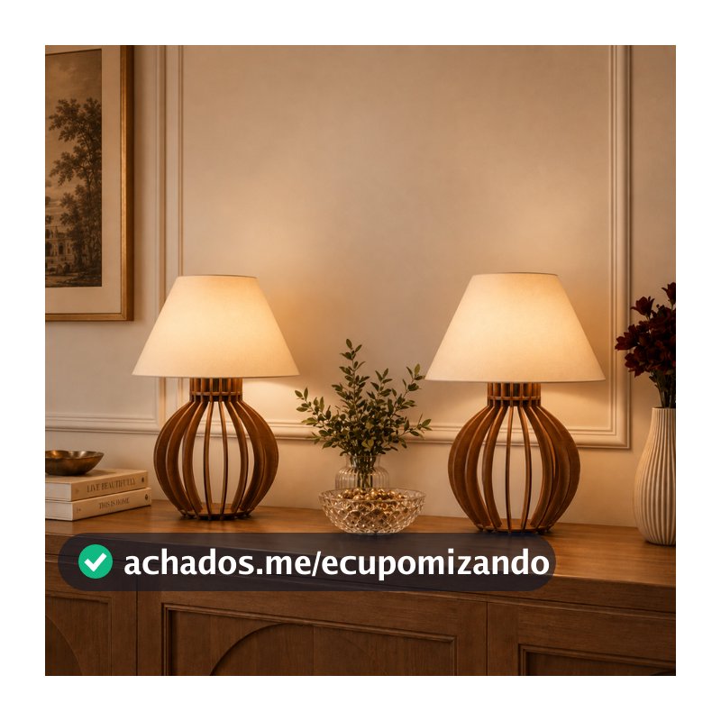 Kit 2 Abajur Clássico Cabeceira Criado Mudo Quarto Sala Madeira Marrom Decorativo