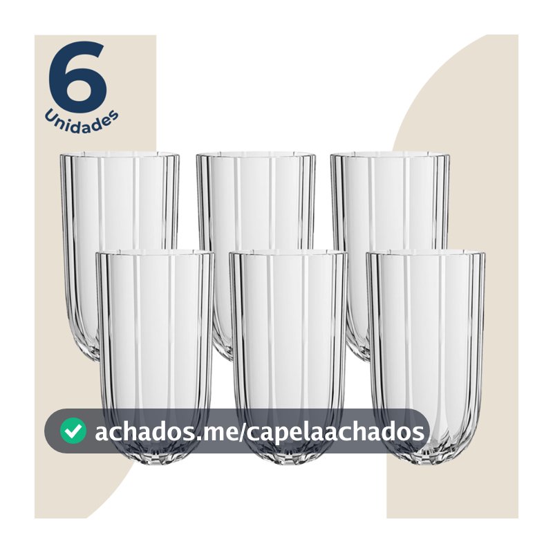 Jogo de 6 Copos Altos Canelado Refinatto em Vidro 400ml