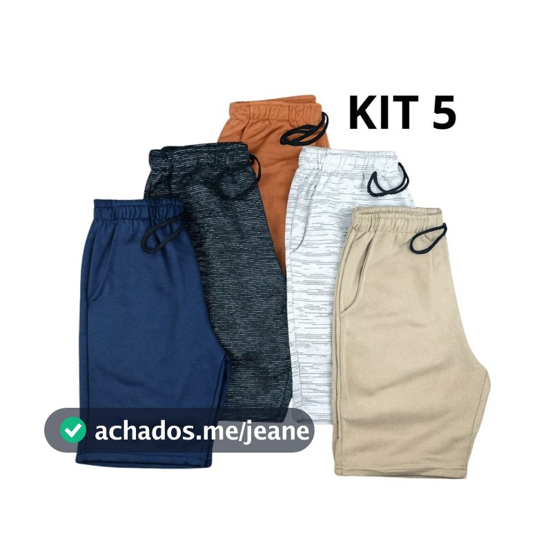 Kit 5 Bermudas  Masculina Moletom P ao GG Shorts de academia