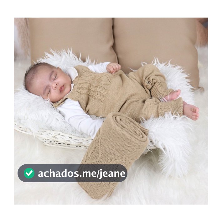 Kit Salopete Manta RN Menino Menina Saída Maternidade Bebê Tricô Récem Nascido