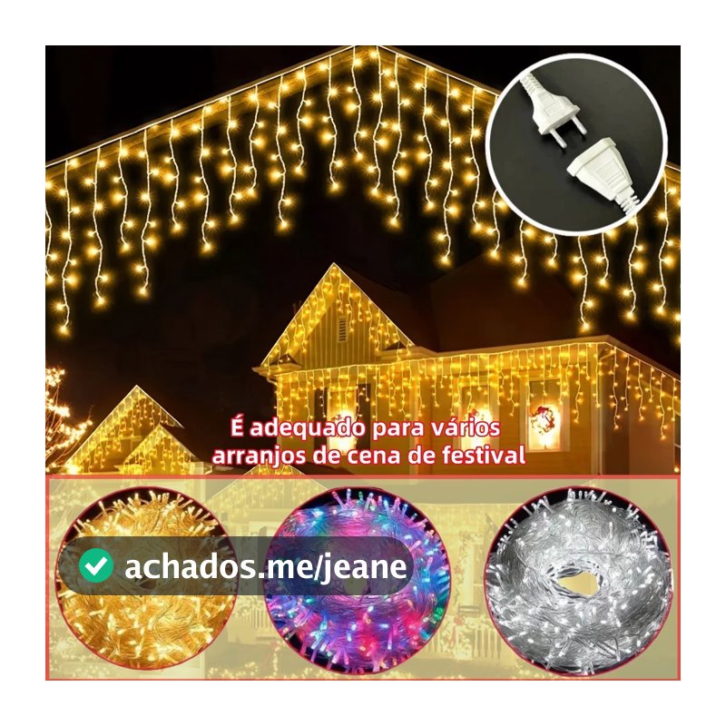Cascata 400 Led's Decoração Natal Festas até 10m Fixo ou 8 Funções 110v/220v