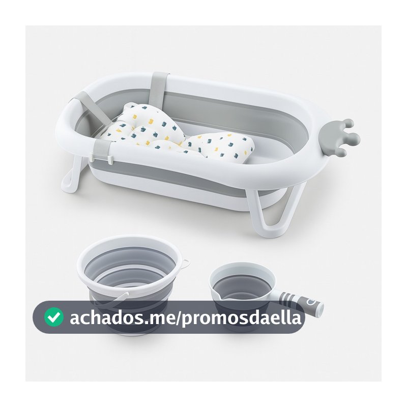 Banheira Dobrável Portátil Cinza Para Bebê C/ Almofada Deend