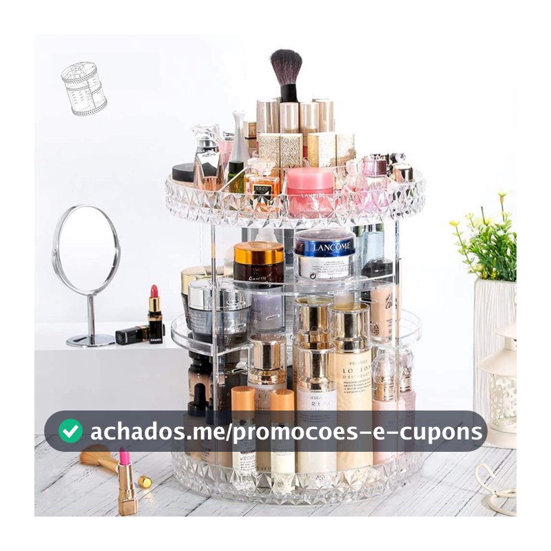 Organizador de maquiagem Giratório 360º Acrílico Suporte de Cosméticos
