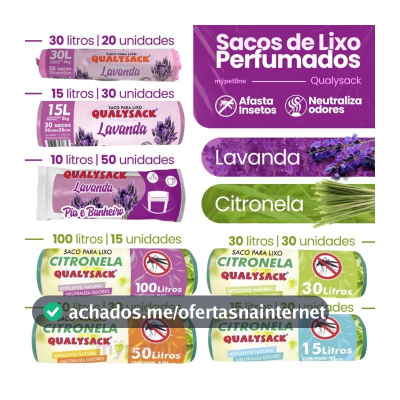 Saco de Lixo Aroma Lavanda e Citronela 10, 15, 30, 50 e 100 Litros - Qualysack