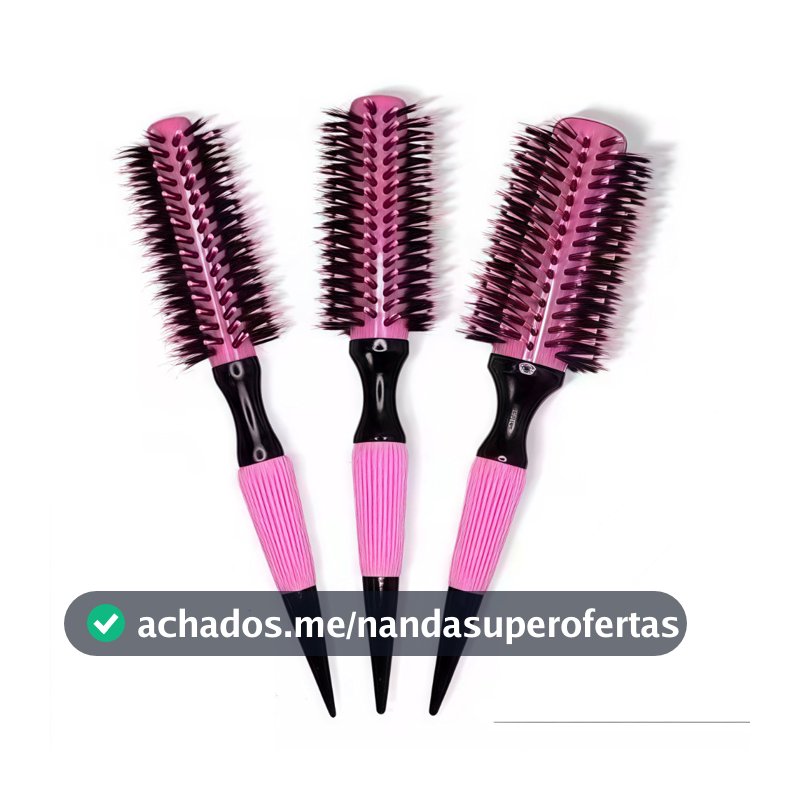 Kit 3 Pçs Escova De Cabelo Térmica Amarela/Rosa Cerdas De Javali Mista Madeira