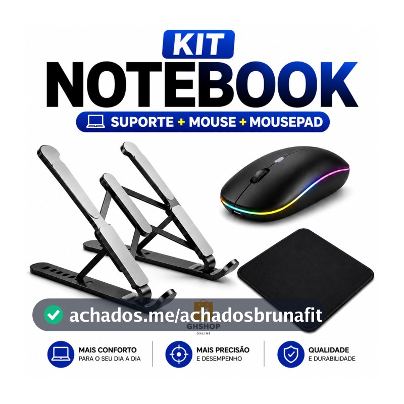 Kit Suporte de Notebook+Mouse Sem Fio+Mouse Pad