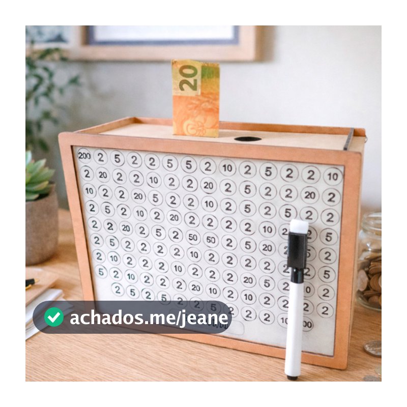 Cofre MDF Desafio 10 Mil 5 Mil 1 Mil Personalizado Com Caneta Caixa De Dinheiro Decorativa Organizadora Metas Financeira