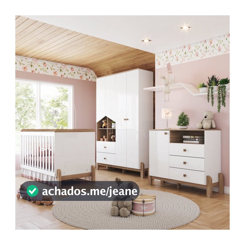 Conjunto Quarto de Bebê Completo Berço 2 em 1, Guarda-roupa e Cômoda Yuri Espresso Móveis