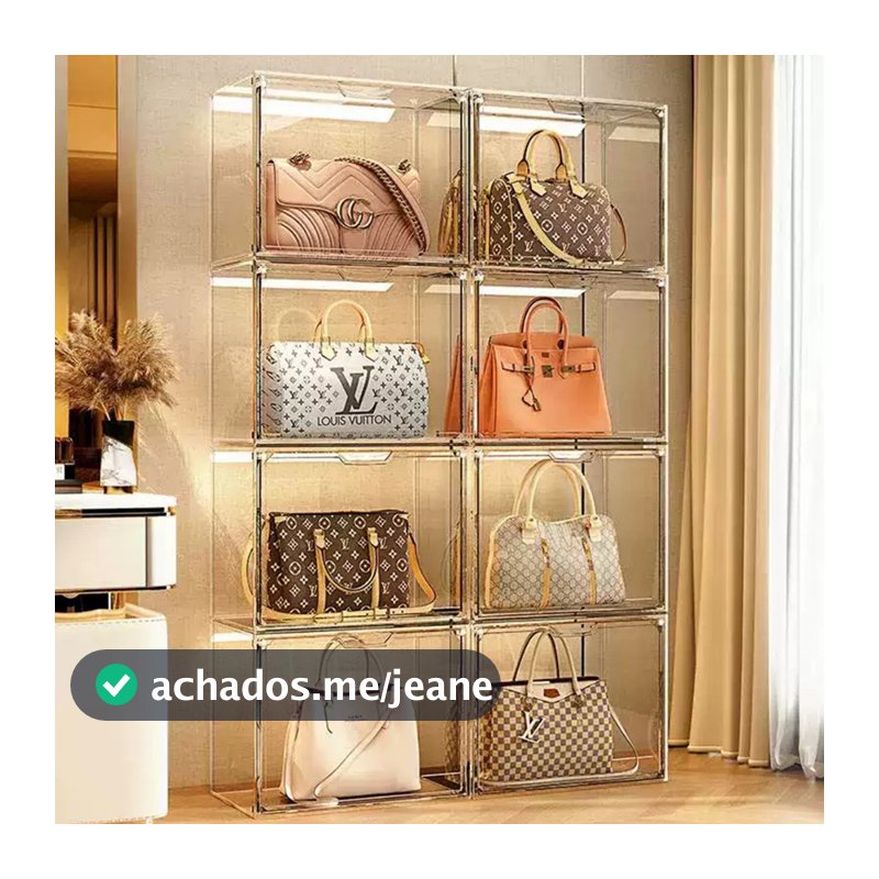 Caixa Organizadores de Bolsa de Acrílico Transparentes Grande Empilháveis com Porta Magnética