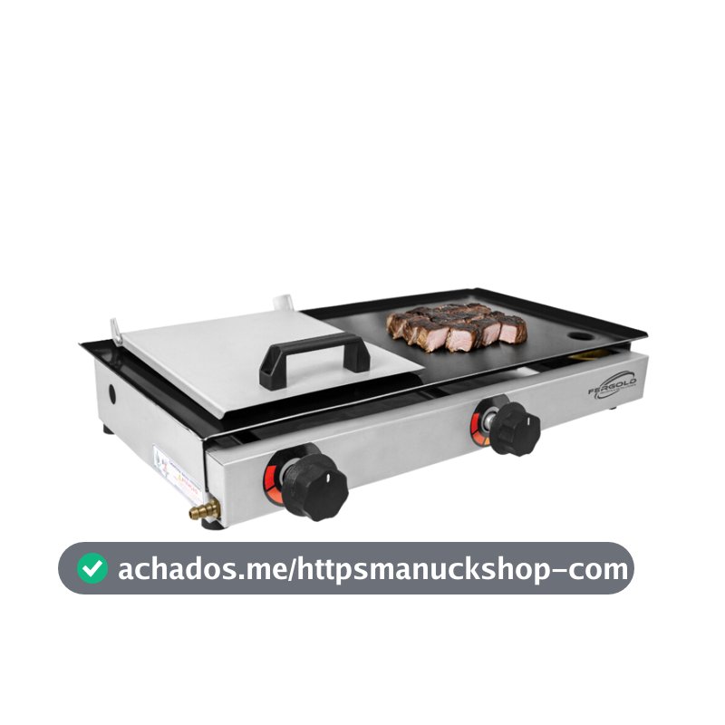 Chapa de Hambúrguer Profissional com Prensa 30x60 Inox á Gás 2Q Chapeira Lanche Bifes Porções