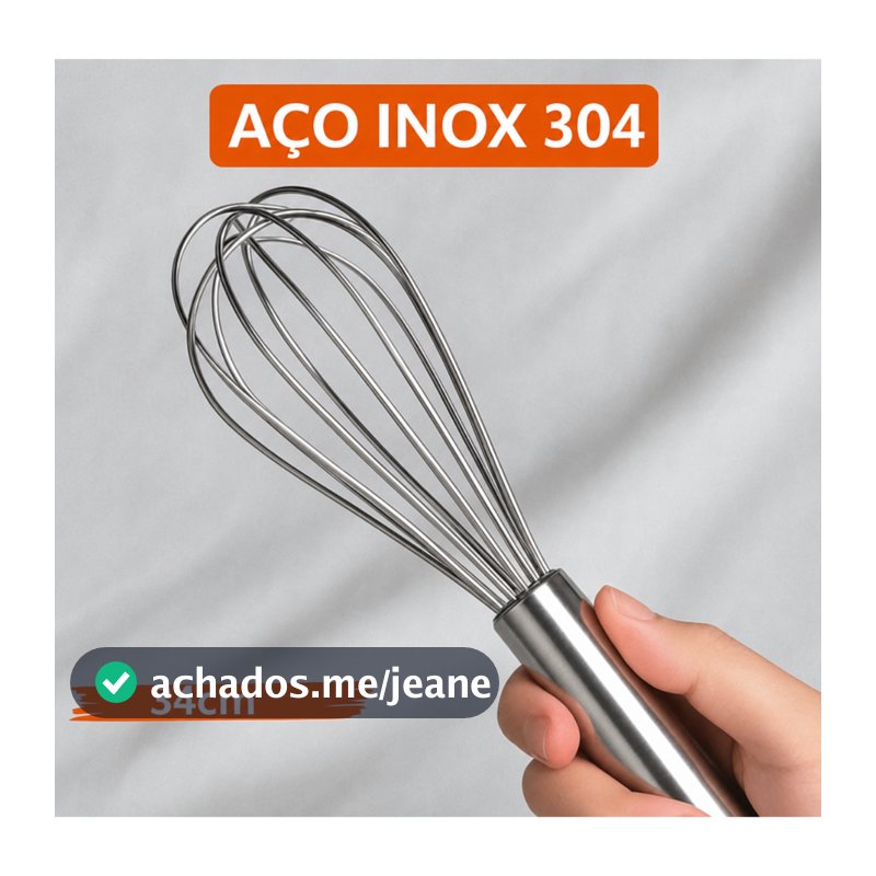 Batedor Manual de Claras Inox 34cm Profissional | Fouet Resistente Antiferrugem Cabo Ergonômico