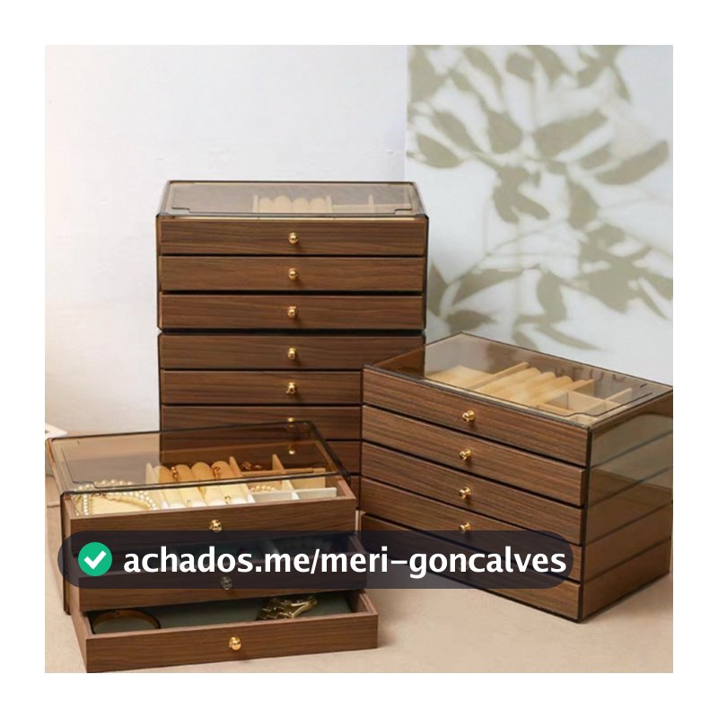 Organizador Porta-Joias de Madeira com Divisórias para Anéis, Brincos e Acessórios