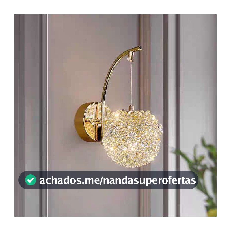 Luxuoso Arandela de lichia de cristal dourado para quarto e sala de estar bivolt +G9 5w