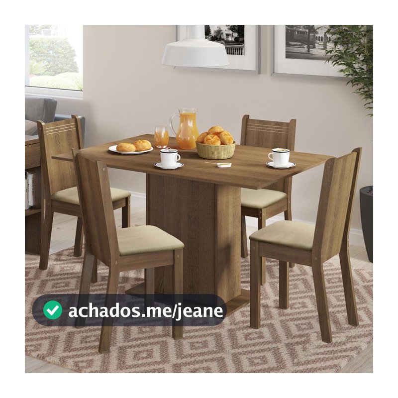 Conjunto Sala de Jantar Lexy Madesa Mesa Tampo de Madeira com 4 Cadeiras - Rustic/Pérola