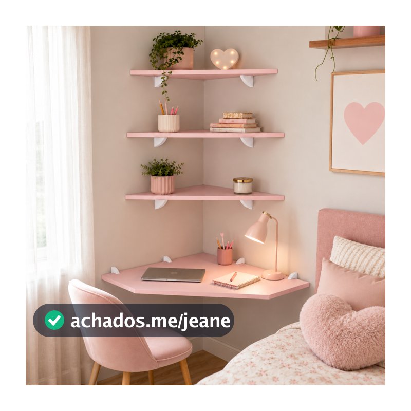 Kit Mesa Rosa Escrivaninha de Canto com 3 prateleiras para quarto e escritório em mdf 15mm