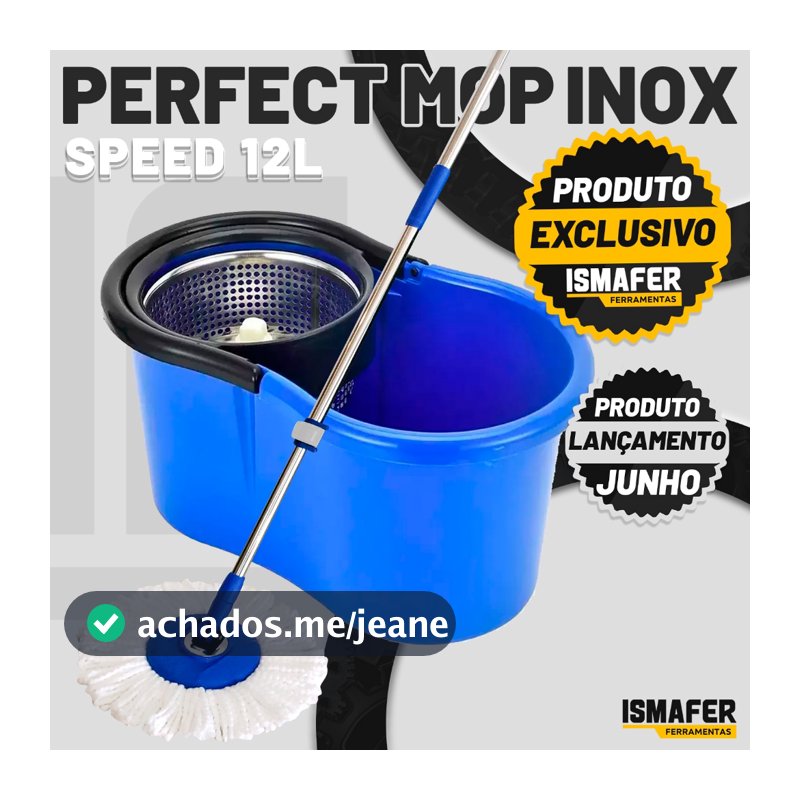 Balde Mop Esfregao Com Cesto Inox Cabo 1,40 Metros 3 Refis