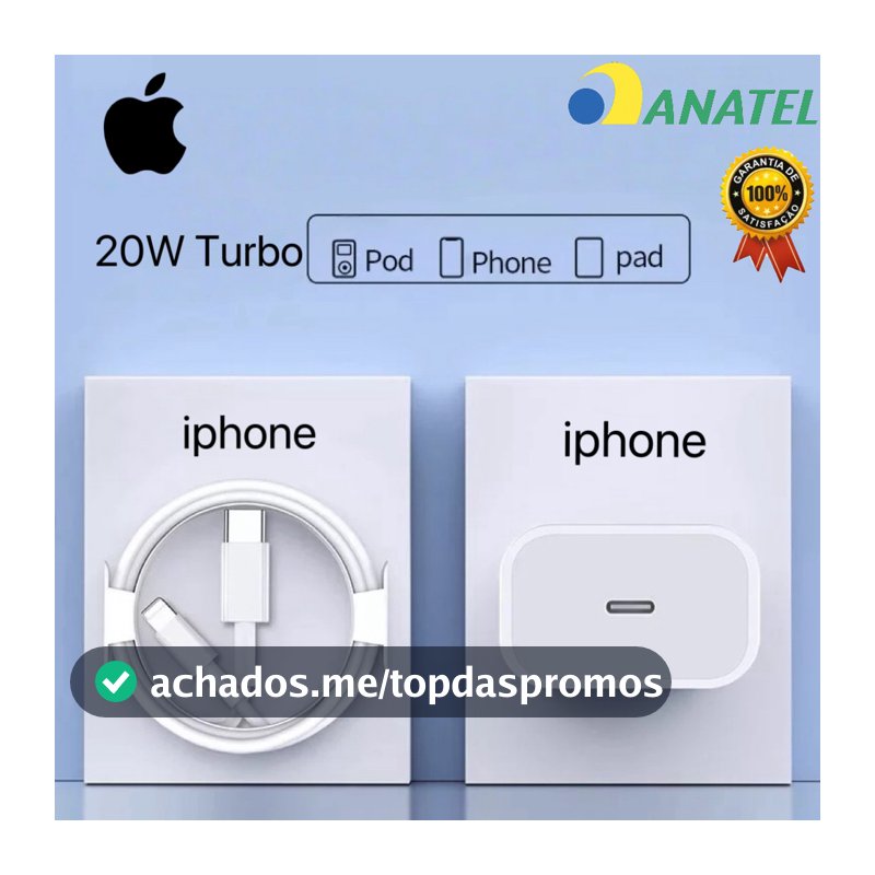 Carregador Original Para iPhone 11 12 13 14 15 16 Fonte + Cabo 20w PD Turbo Rapido Tipo C Lightning