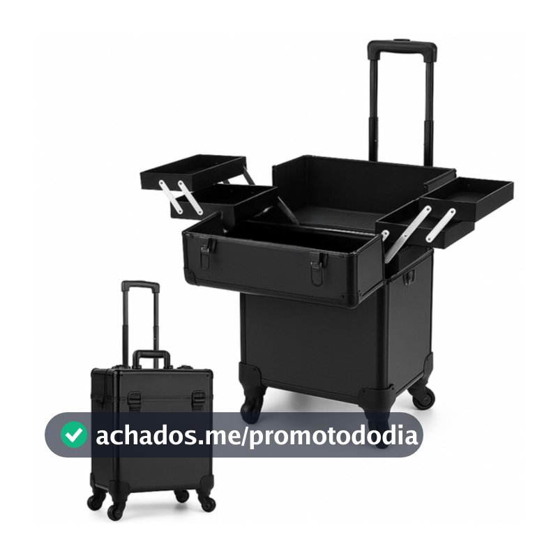 Maleta de ABS Preta com Fecho Resistente – Ideal para Cosméticos, Profissionais e Uso Diário