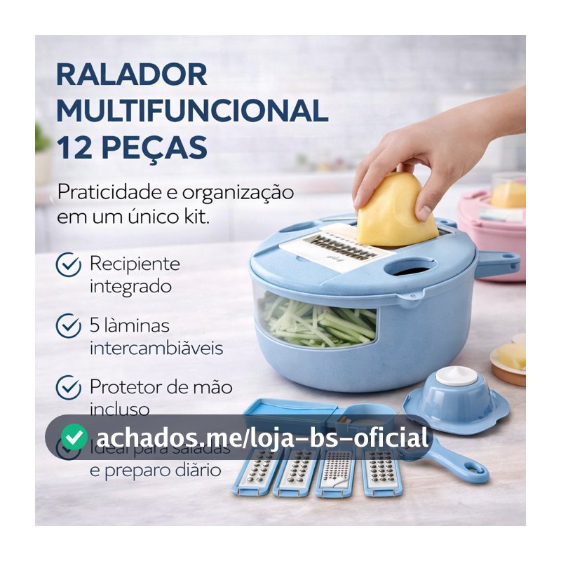 Ralador Fatiador Multifuncional 12 Peças Cortador De Legumes Verduras Com Recipiente