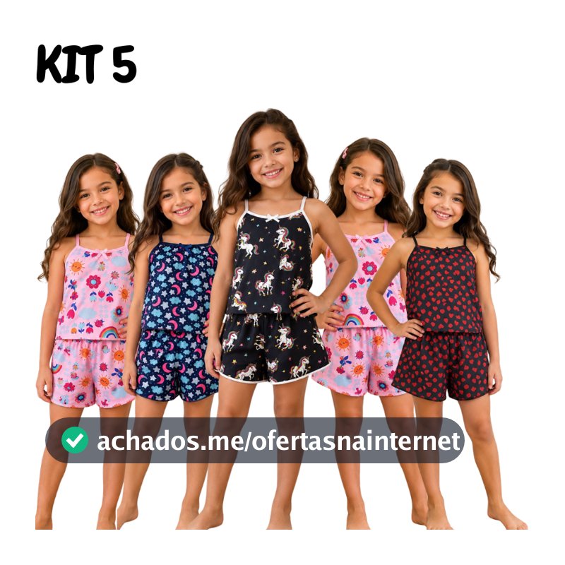 Kit 5 Pijamas Infantil Feminino Microfibra Baby Doll Estampado Confortável