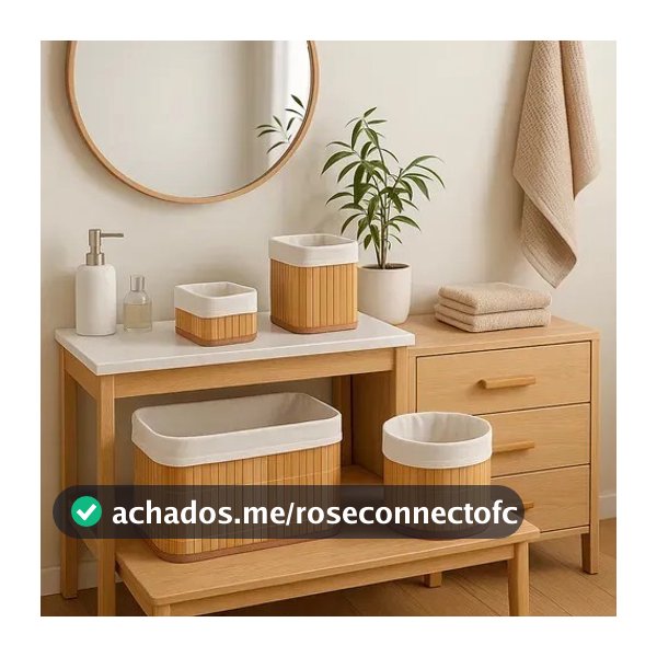 4 Cestos de Bambu Retangular Organizadores com Forro Banheiro Lavanderia Decoração Pequeno Grande