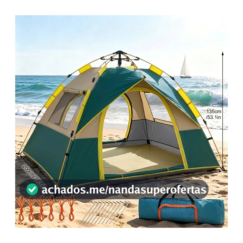 Barraca portátil de 200x210x135cm Barraca de acampamento dupla à prova d'água para 4 pessoas