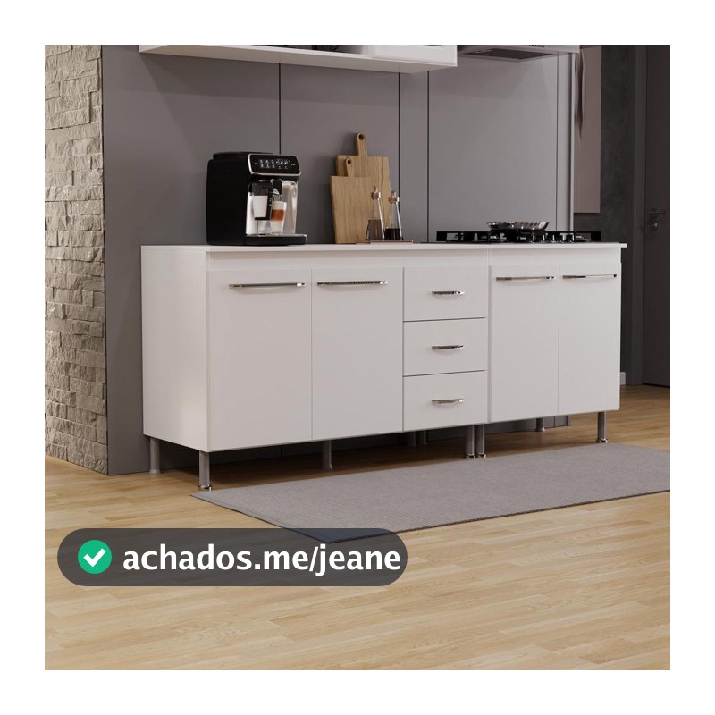 Kit 2 Balcões Modulados Gabinete Pia 120cm e Cooktop 70cm Com Tampo Viena Branco