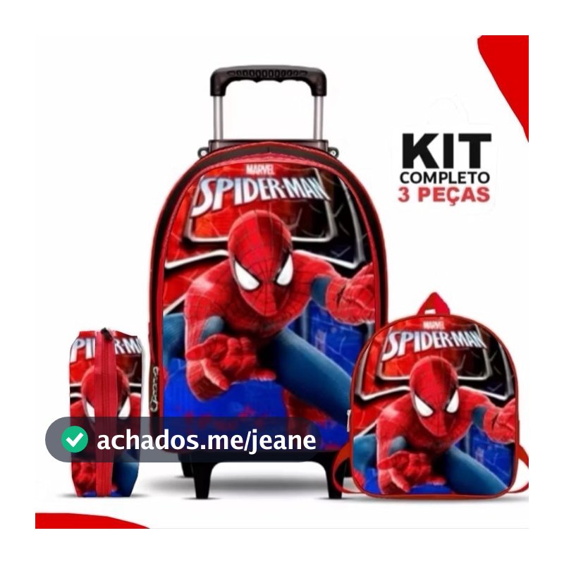 KIT MOCHILA ESCOLAR INFANTIL VOLTA AS DE COSTA OU DE CARRINHO HOMEM ARANHA +ESTOJO LANCHEIRA