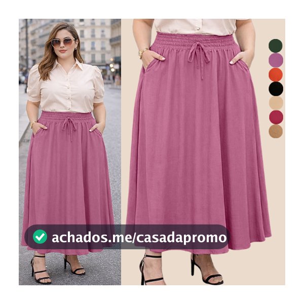 SAIA LONGA FEMININA PLUS SIZE MODA EVANGELICA COM BOLSOS SAIAS FEMININO ELEGANTE SOCIAL BASICA MARRANT VERSATIL MODESTA
