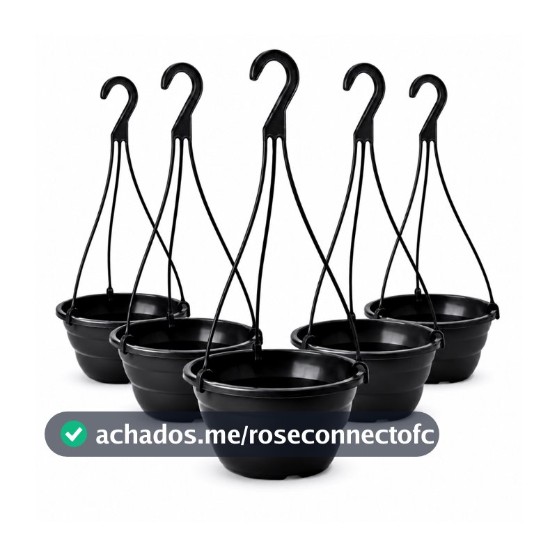 Kit 5 Vasos Cuia 21 Preta com Haste 40cm Reforçado Plantas Suspensas Vasos