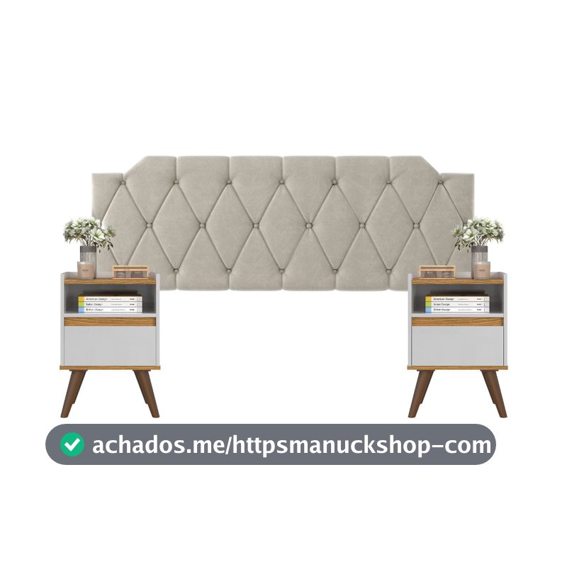 Conjunto Mesa De Cab Com Gaveta + Cabeceira Estofada Box Para Cama Queen KELLY E KIT TED BRA/FREIJÓ