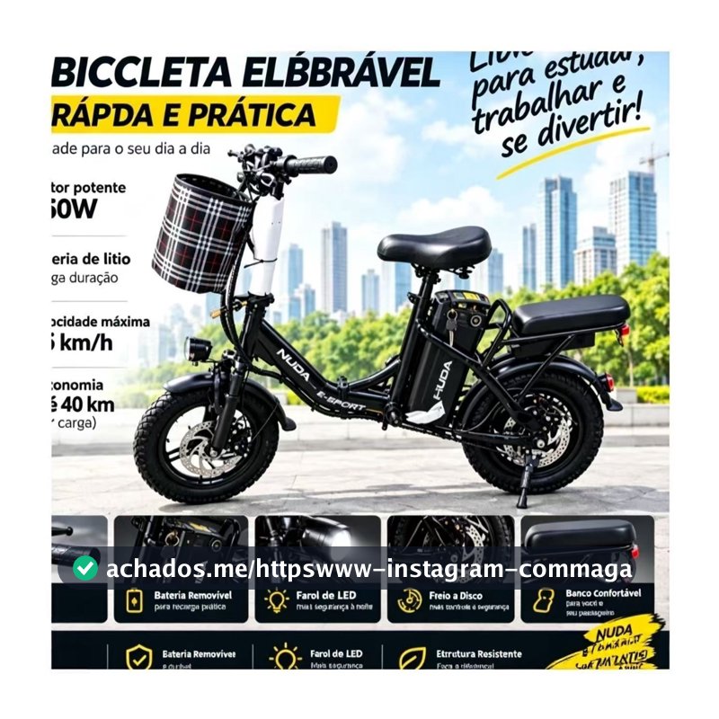 Bicicleta Elétrica Dobrável NUDA 400W 14 Polegadas | Perfeita Para Trabalho, Compras e Passeios em Família