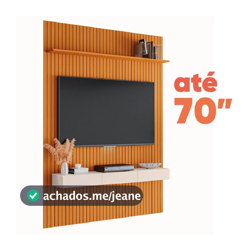 Painel para TV até 70 Polegadas 1,80x2,40m Ripado com Nicho Arbo Cedro/Off White EDN
