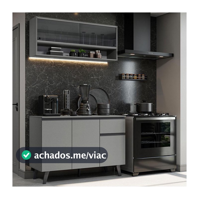 Armário de Cozinha Compacta 120cm Cinza Nice Madesa 01