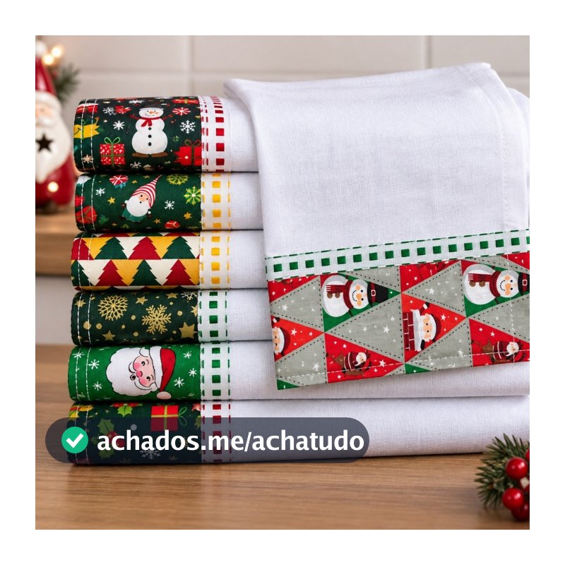 Pano De Prato Barrado Natal kit 05 pçs
