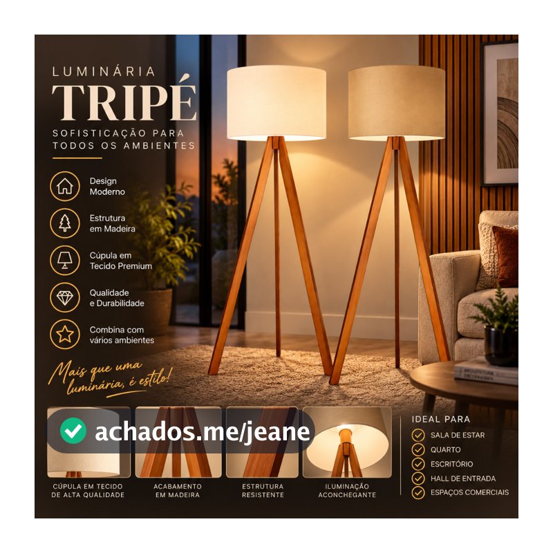 Abajur De Chão Tripé 1,50 Cm Completo Com Cúpula E Fiação Luminária De Piso Para Sala, Quarto