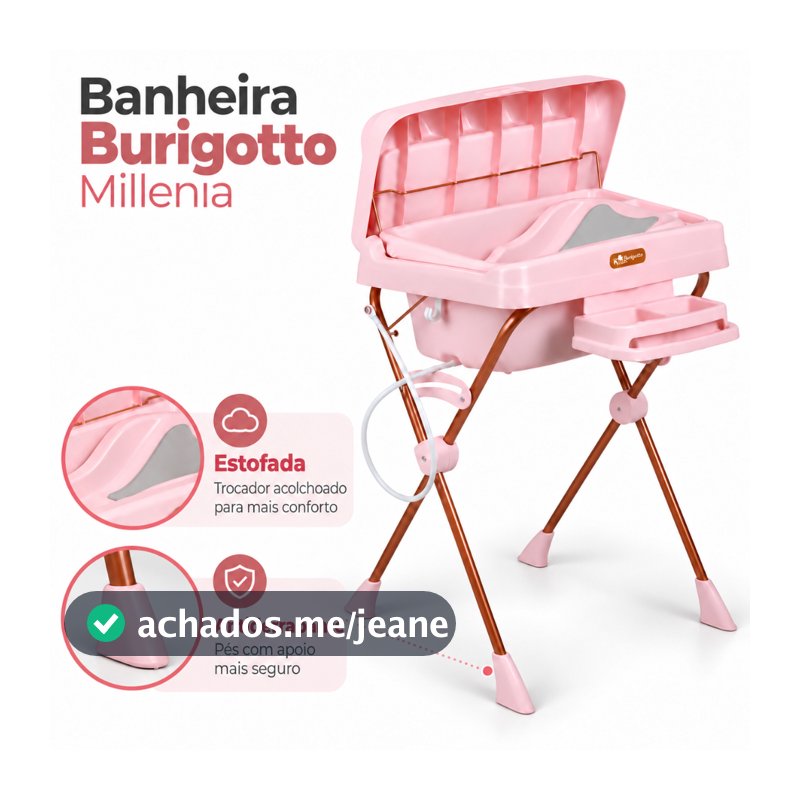 Banheira de Bebê Burigotto Millenia+ Mon Amour com Trocador Rosa