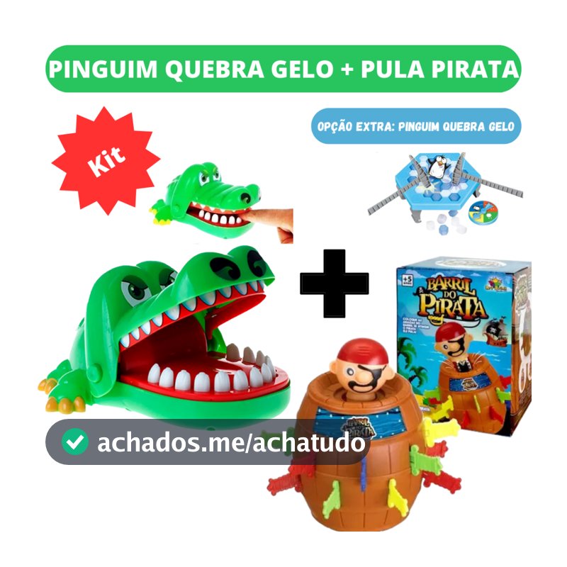 Kit Pula Pirata + Jacaré Morde Dedo Crocodilo Dentista Barril Jogo Brinquedo infantil