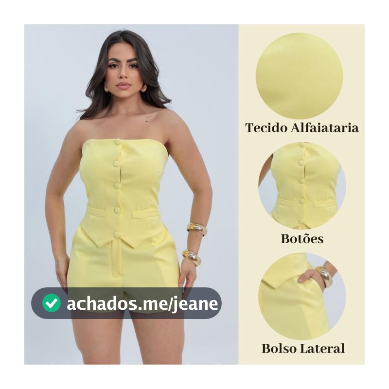 Conjunto Feminino Alfaiataria Premium Tomara que Caia com Botões + Short Elegante chik moderno elegante P ao GG