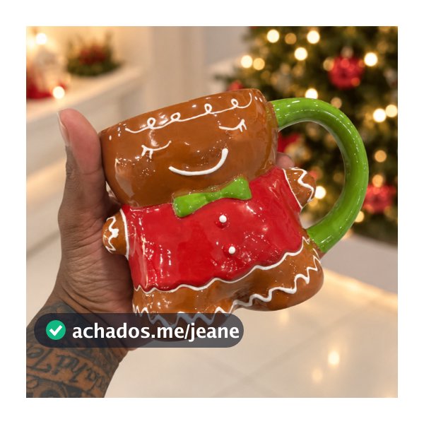 Caneca 3D Natalina Artesanal Feita a Mão Boneco de Gengibre em Cerâmica | Caneca de Natal para Presente