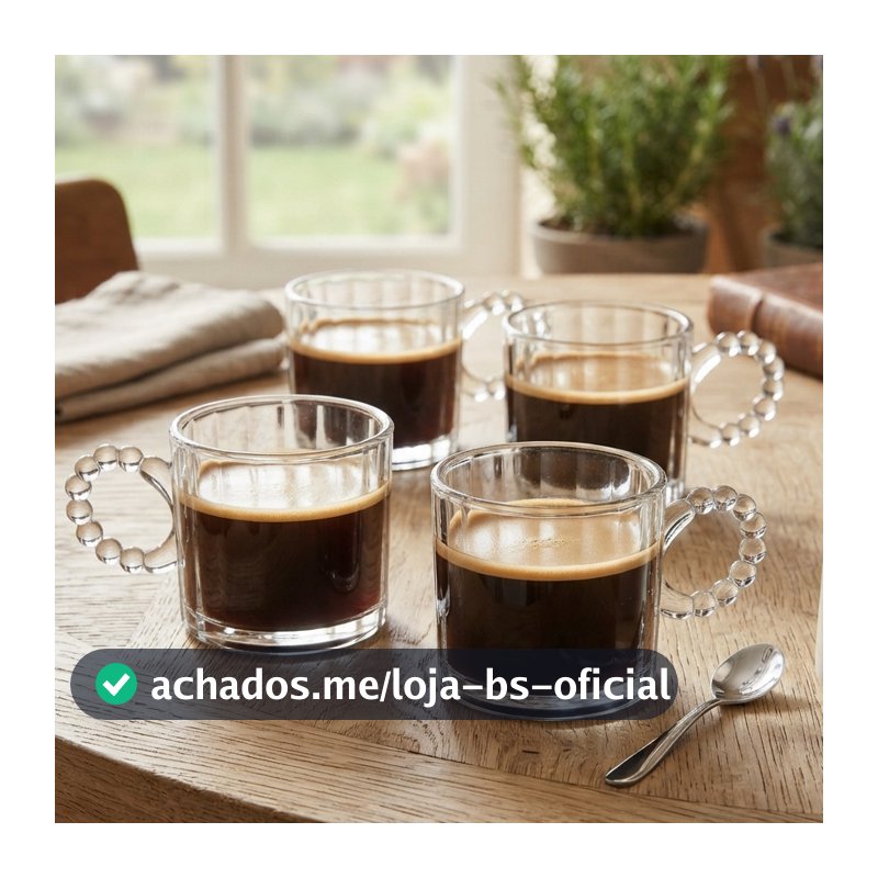 Conjunto 4 Xícaras Wolff Classic de Vidro 100ml Resistente ao Calor para Café Expresso Chás Cappuccino e Bebidas Quentes
