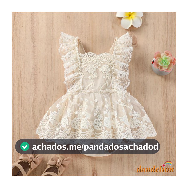 Macacão de Verão para Bebê Menina 0-24 meses, com Saia de Renda Floral Lisa Bordada em Camadas e Alças Ajustáveis