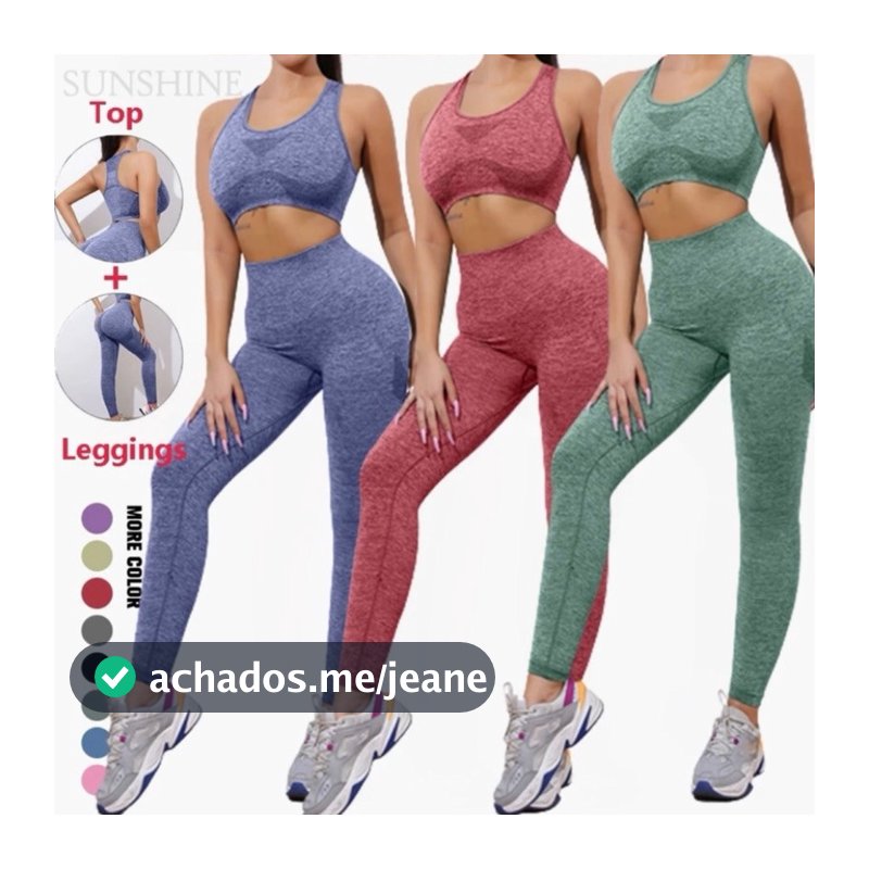 Conjunto Kit Calca Legging + Top Fitness Empina Bumbum Conjunto Levanta BumBum De Academia NÃO TRANSPARENTE