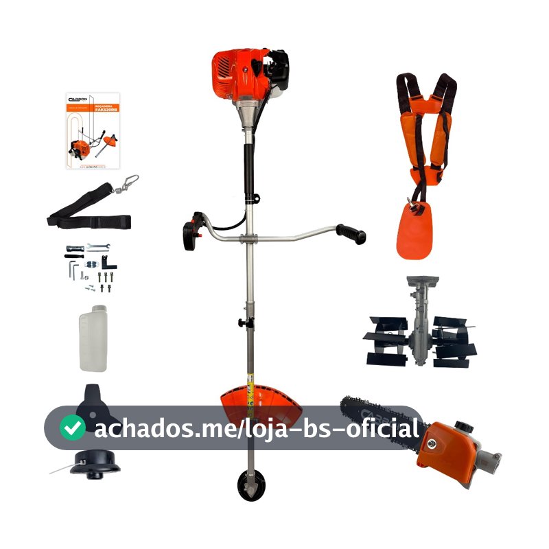 Roçadeira a Gasolina 2T 2,5CV 52cc com Enxada Rotativa Capinadeira e Motopoda de Galhos Carbon Fak