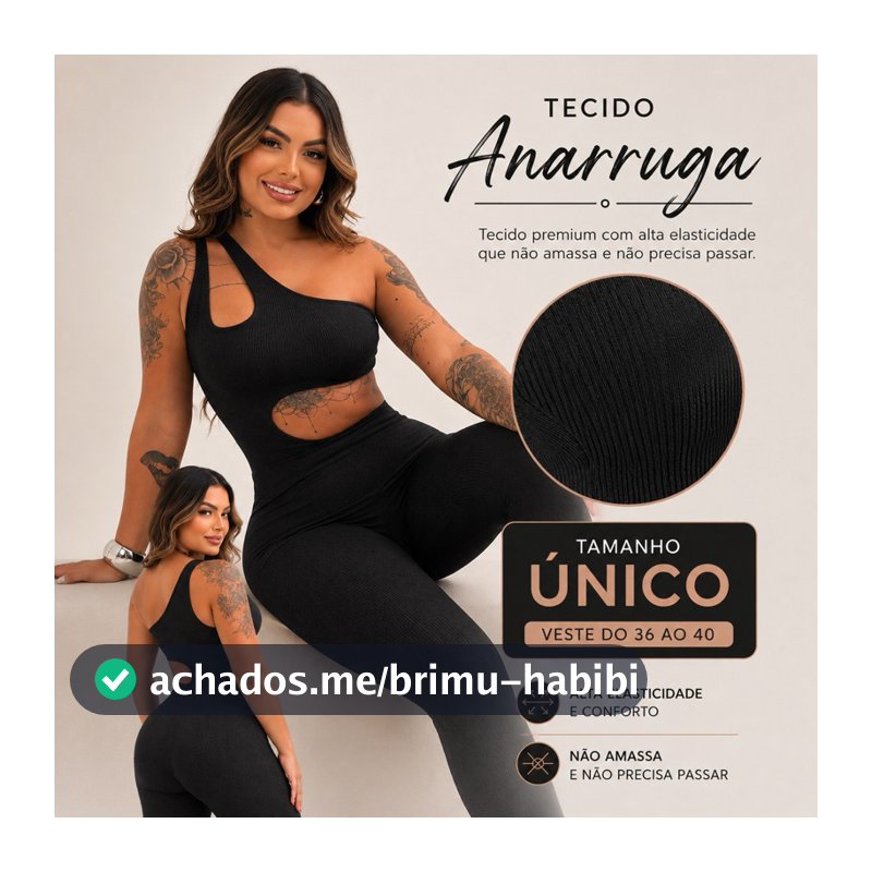 Macacão Feminino Longo Preto Anarruga Um Ombro Só Com Recorte Lateral Sem Bojo — Cod.32