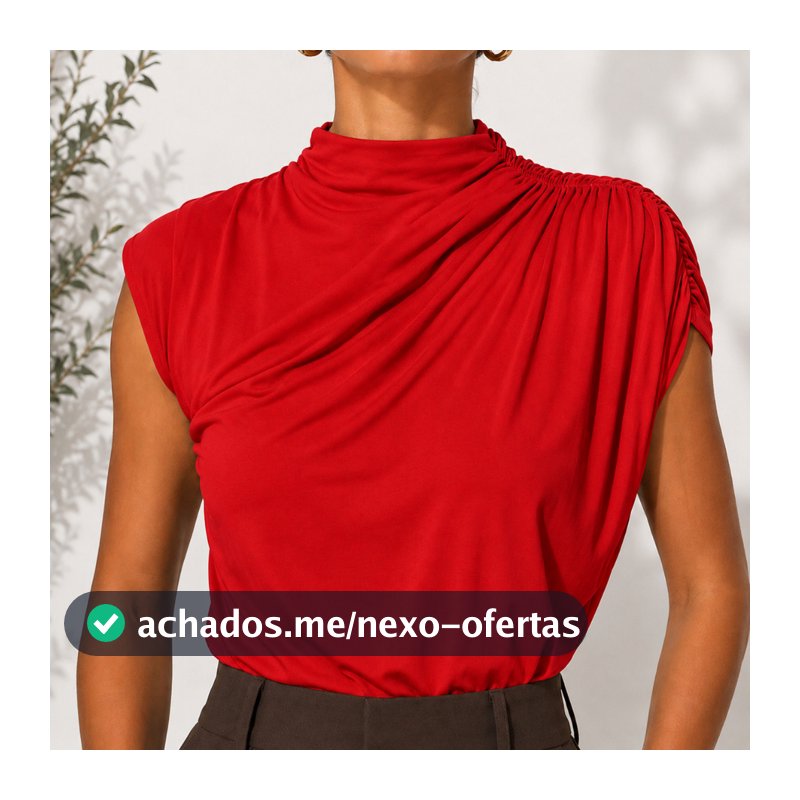 Blusa Feminina Estilosa Gola Alta Franzida Drapeada Malha Premium Moda Elegante Casual