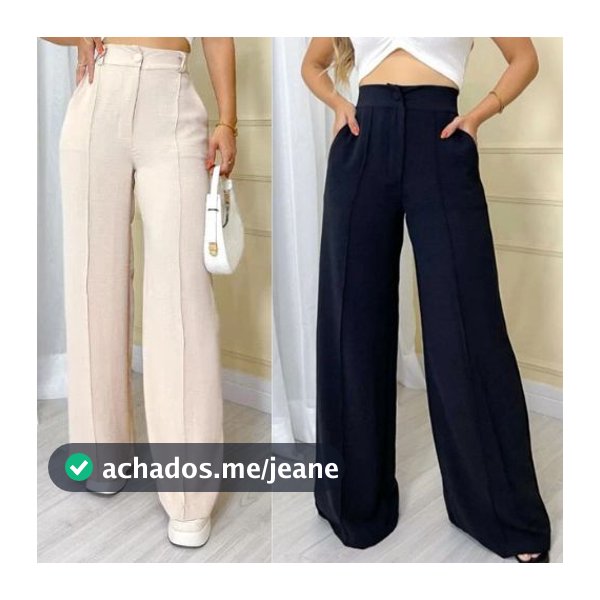 Calça Pantalona Feminina Wide Leg Cintura Alta Tecido Crepe Dunas P ao GG Disponível no Linho