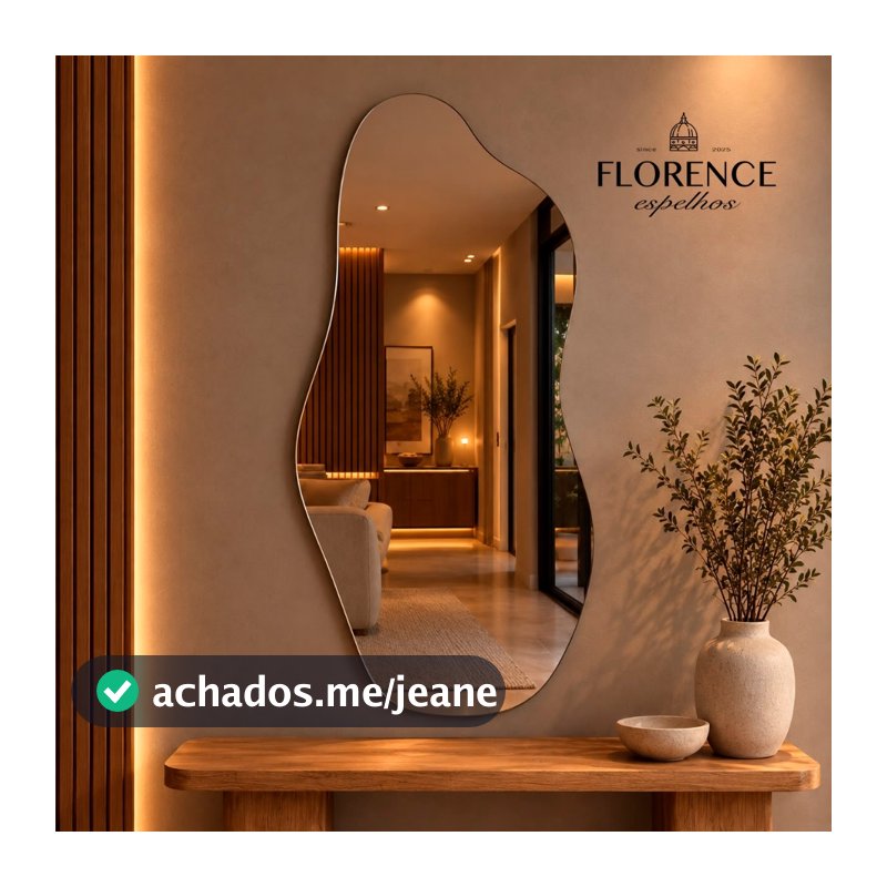 Espelho Orgânico 80x40 Lapidado Moderno Grande Form Flame Com Suporte Invisível Luxo
