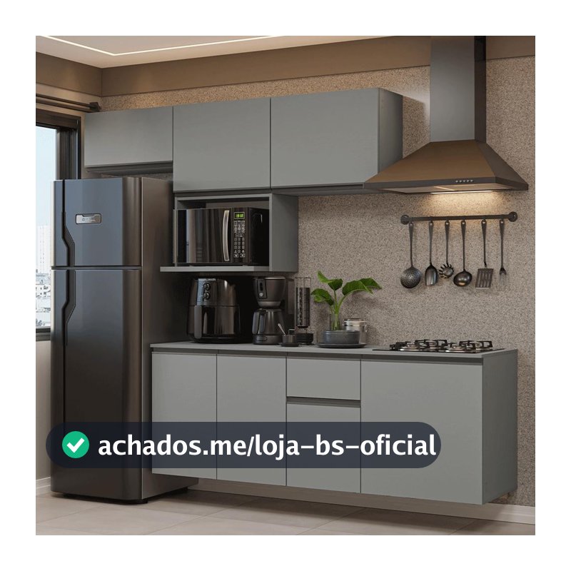 Armário de Cozinha Completa 240 cm Suspensa Cinza Nice Madesa 07
