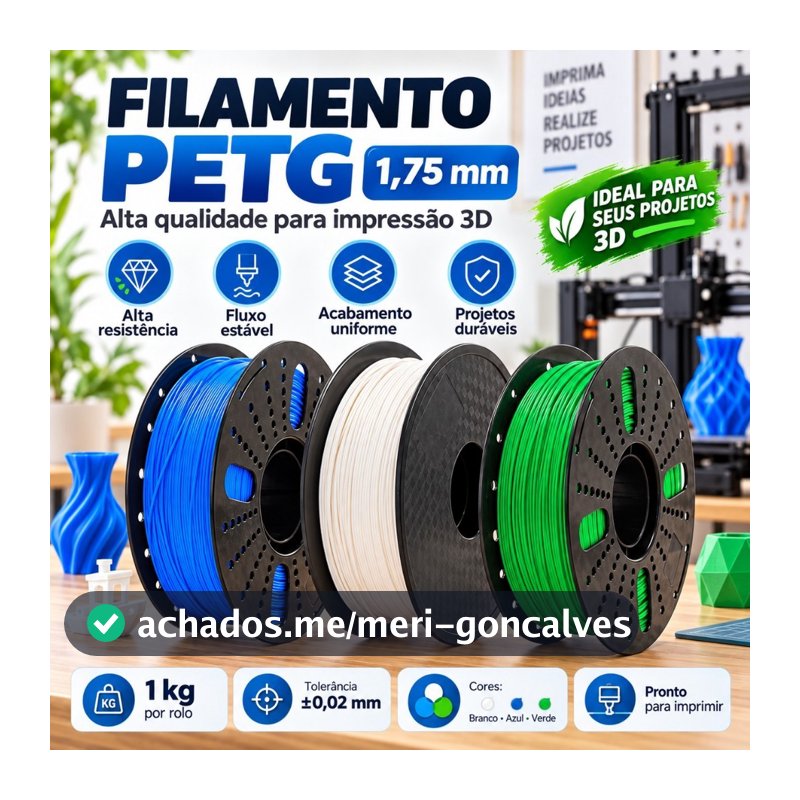 Filamento PETG 3D 1kg 1.75mm para Impressora 3D Alta Resistência Material Premium Várias Cores